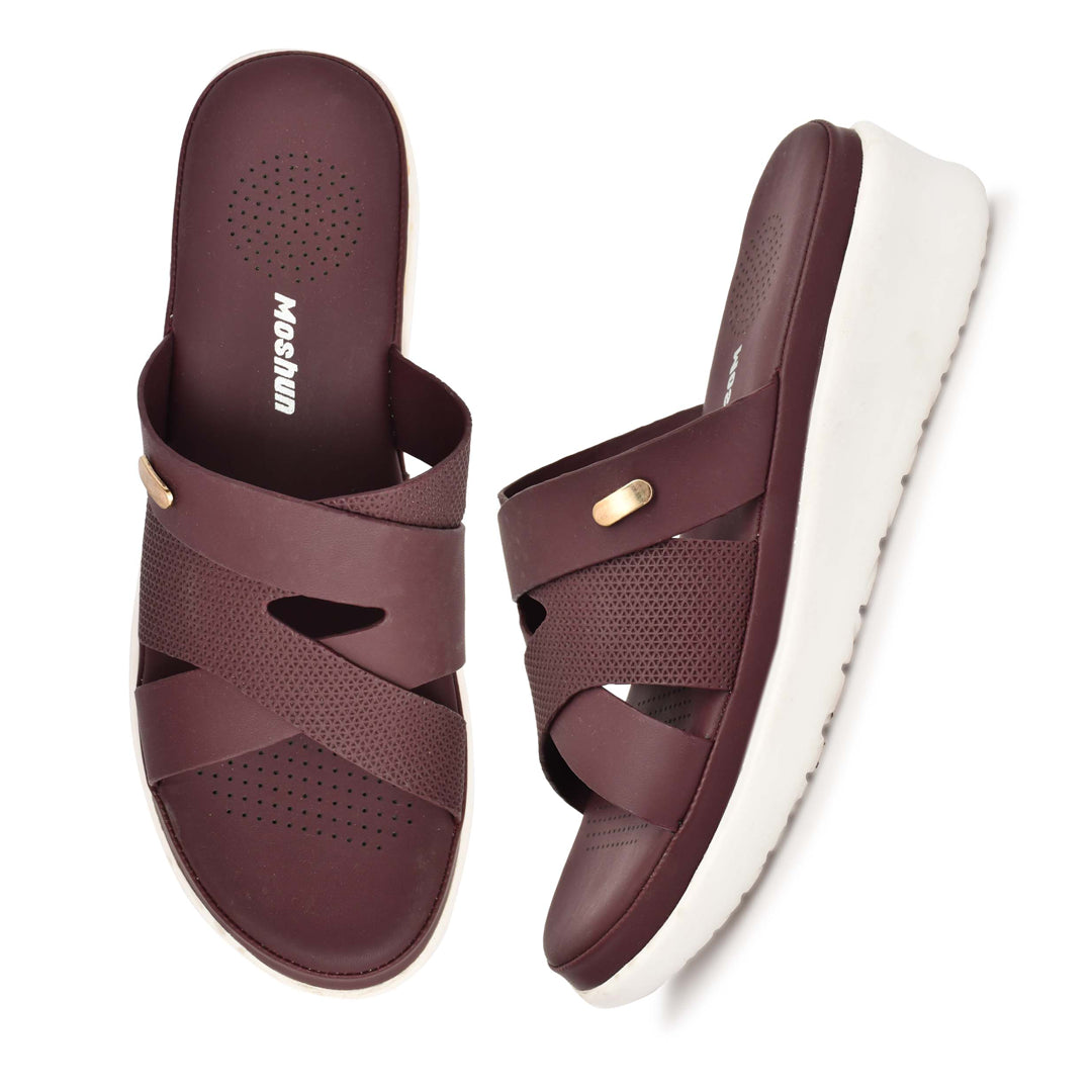 Moshun Women’s Open Toe Wedge Heel Sandals, (Maroon)