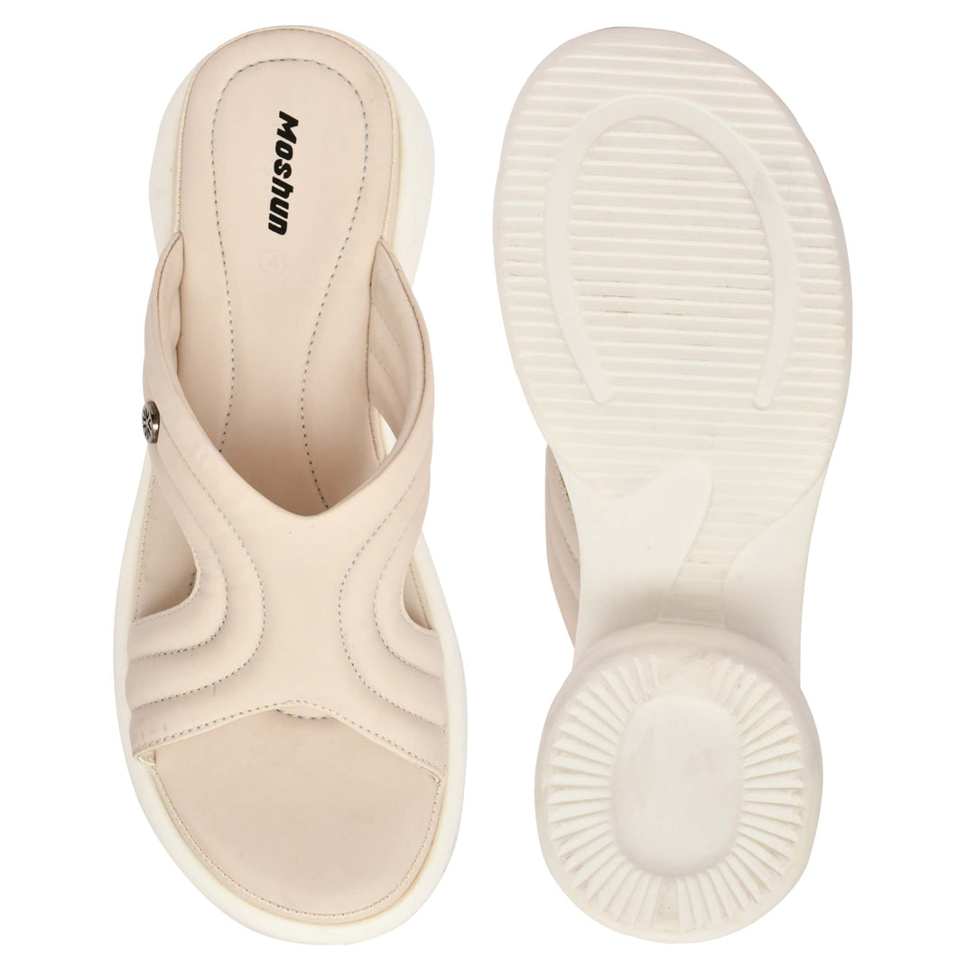 Moshun Women’s Open Toe Open Back Wedge Heel Sandals, (Beige)
