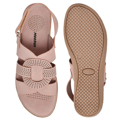 Moshun Women’s Criss Cross Matte Finish Ankle Strap Sandals, (Peach)