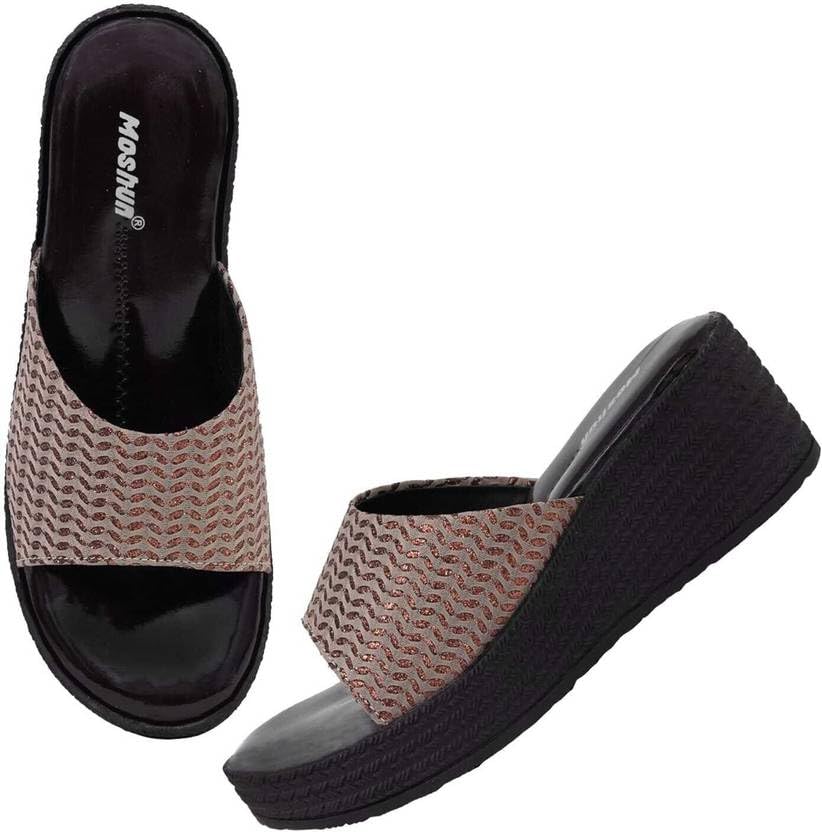 Moshun Women’s Glossy Wedge Heel Sandals, (Brown)