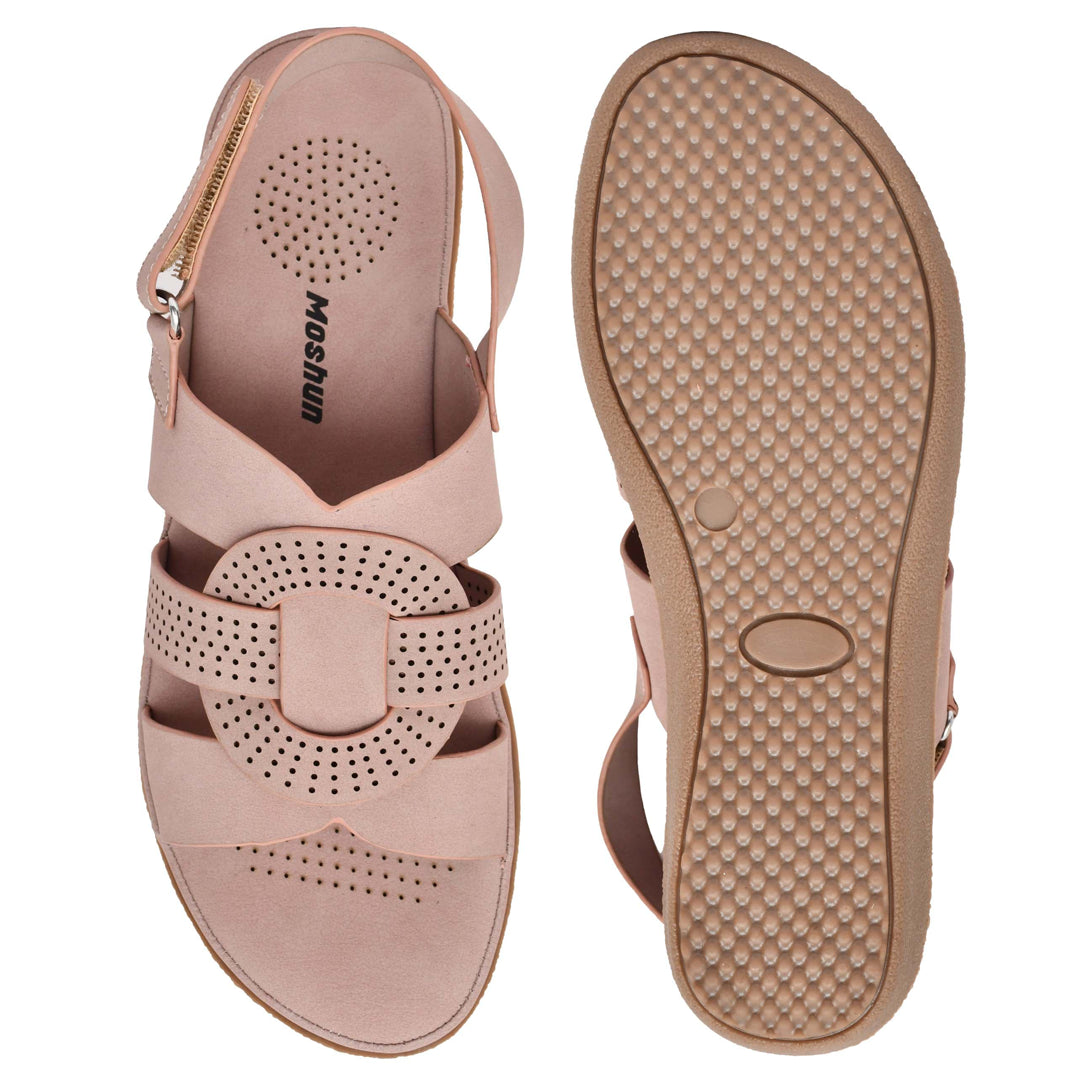 Moshun Women’s Criss Cross Matte Finish Flat Sandals (Peach)