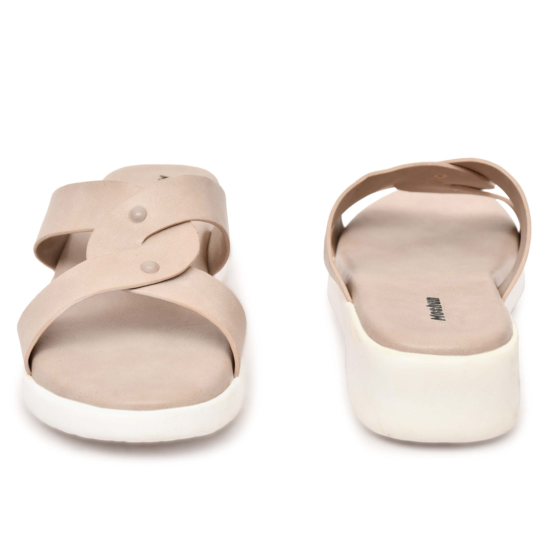 Moshun Women’s Open Toe Orthopedic Flat Sandals, (Peach)