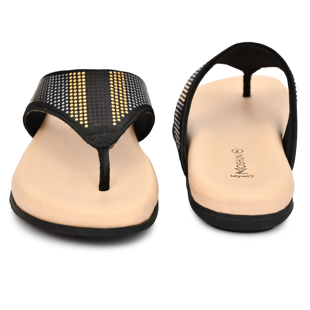 Moshun Women's Memory Foam Thong Flip-Flops, (Black)