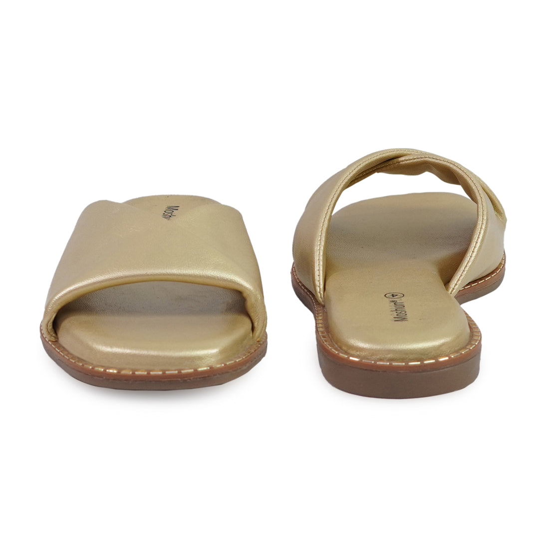 Moshun Women’s Open Toe Open Back Flat Slippers, (Gold)