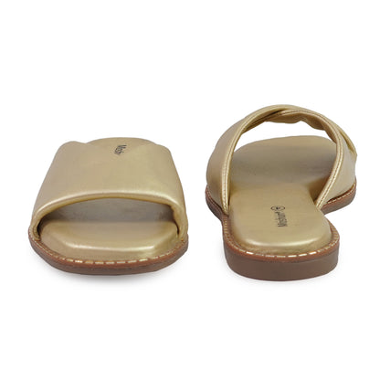 Moshun Women’s Open Toe Open Back Flat Slippers, (Gold)