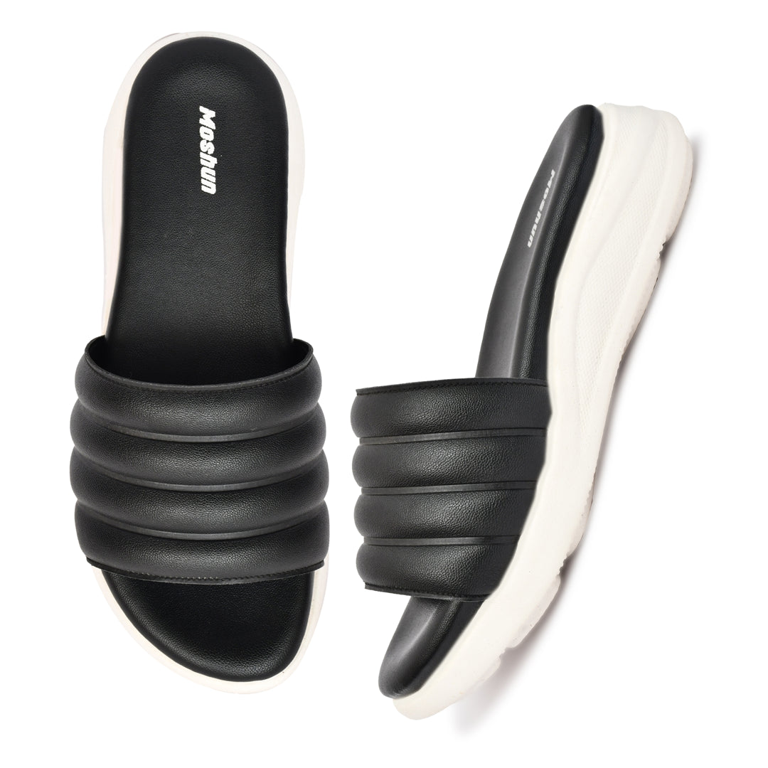 Moshun Women Wedge Heel Mule Slippers, (Black)