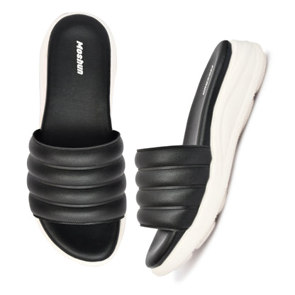 Moshun Women Wedge Heel Mule Slippers, (Black)
