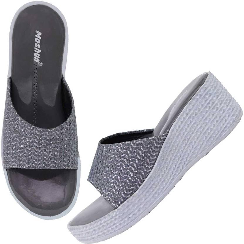 Moshun Women’s Glossy Wedge Heel Sandals, (Grey)