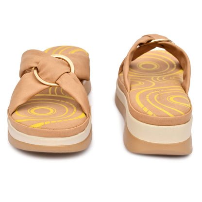 Moshun Women’s Open Toe Open Back Wedge Heel Sandals, (Tan)