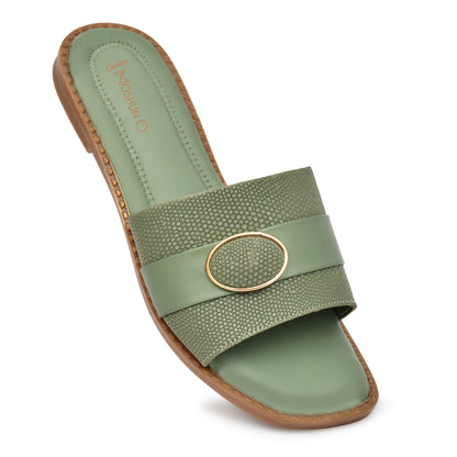 MOSHUN Women’s Open Toe Soft Cushioned Light Weight Flat Sandals, (Green)