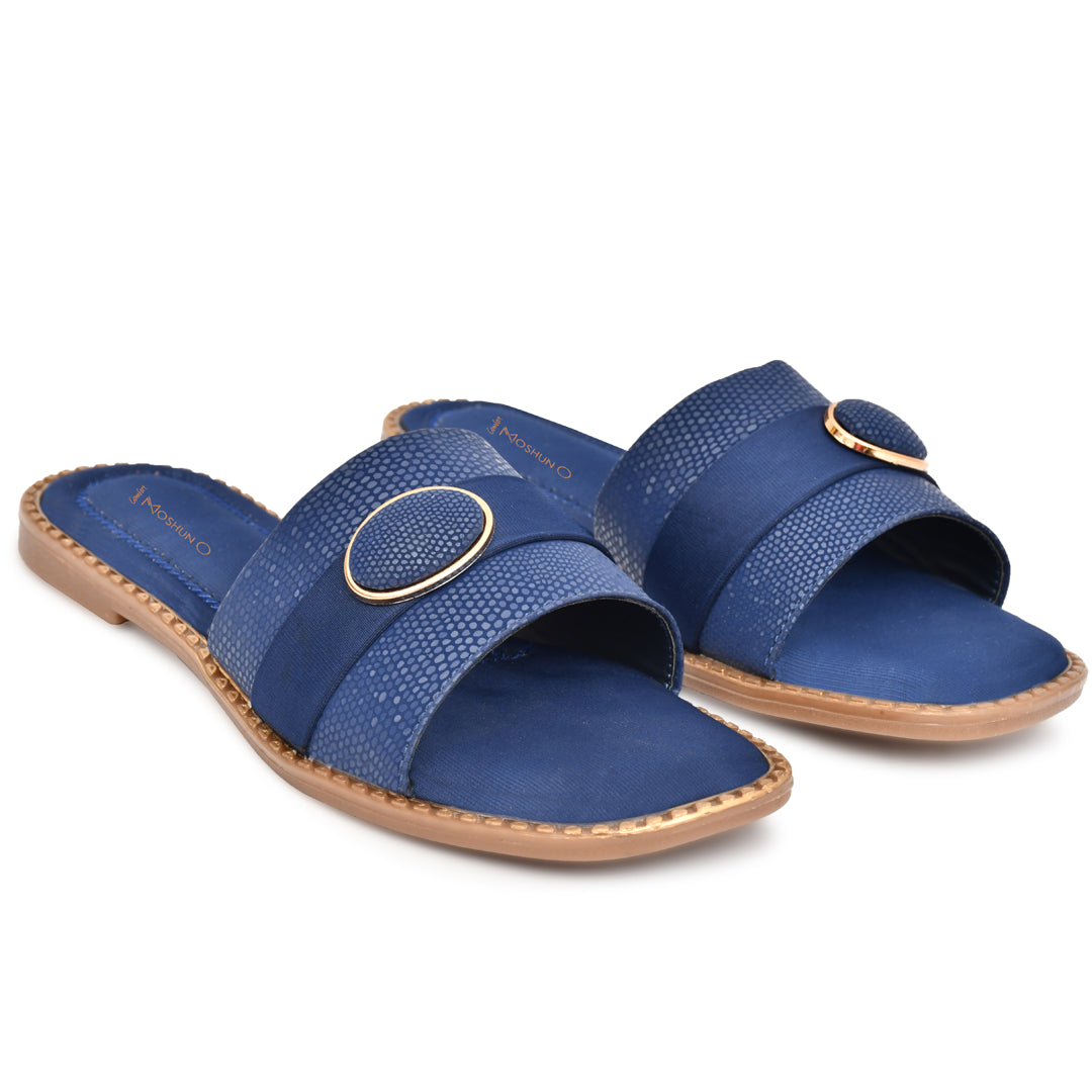MOSHUN Women’s Open Toe Soft Cushioned Light Weight Flat Sandals, (Blue)