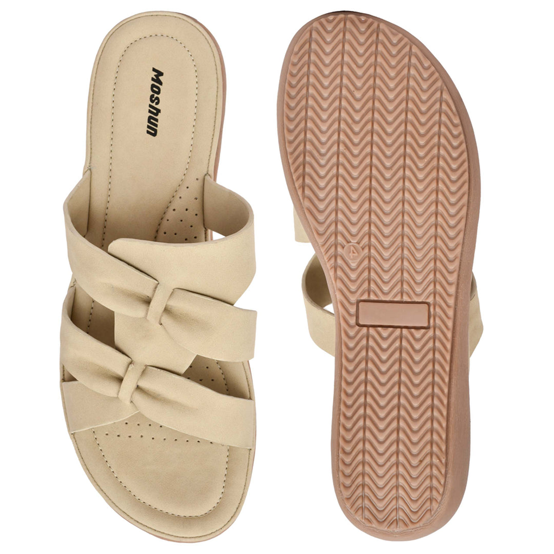 Moshun Women’s Criss Cross Matte Finish Sandals, (Beige)
