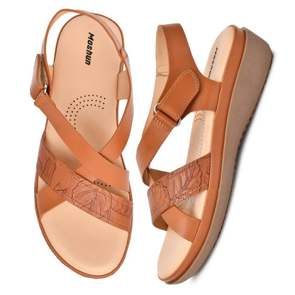 Moshun Women’s Comfortable Orthopedic Flat Sandals, (Tan)