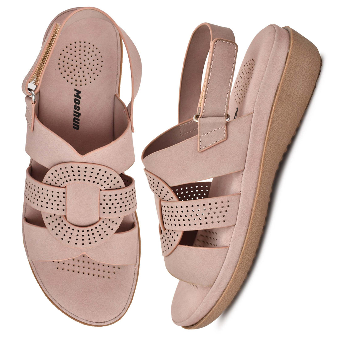 Moshun Women’s Criss Cross Matte Finish Ankle Strap Sandals, (Peach)