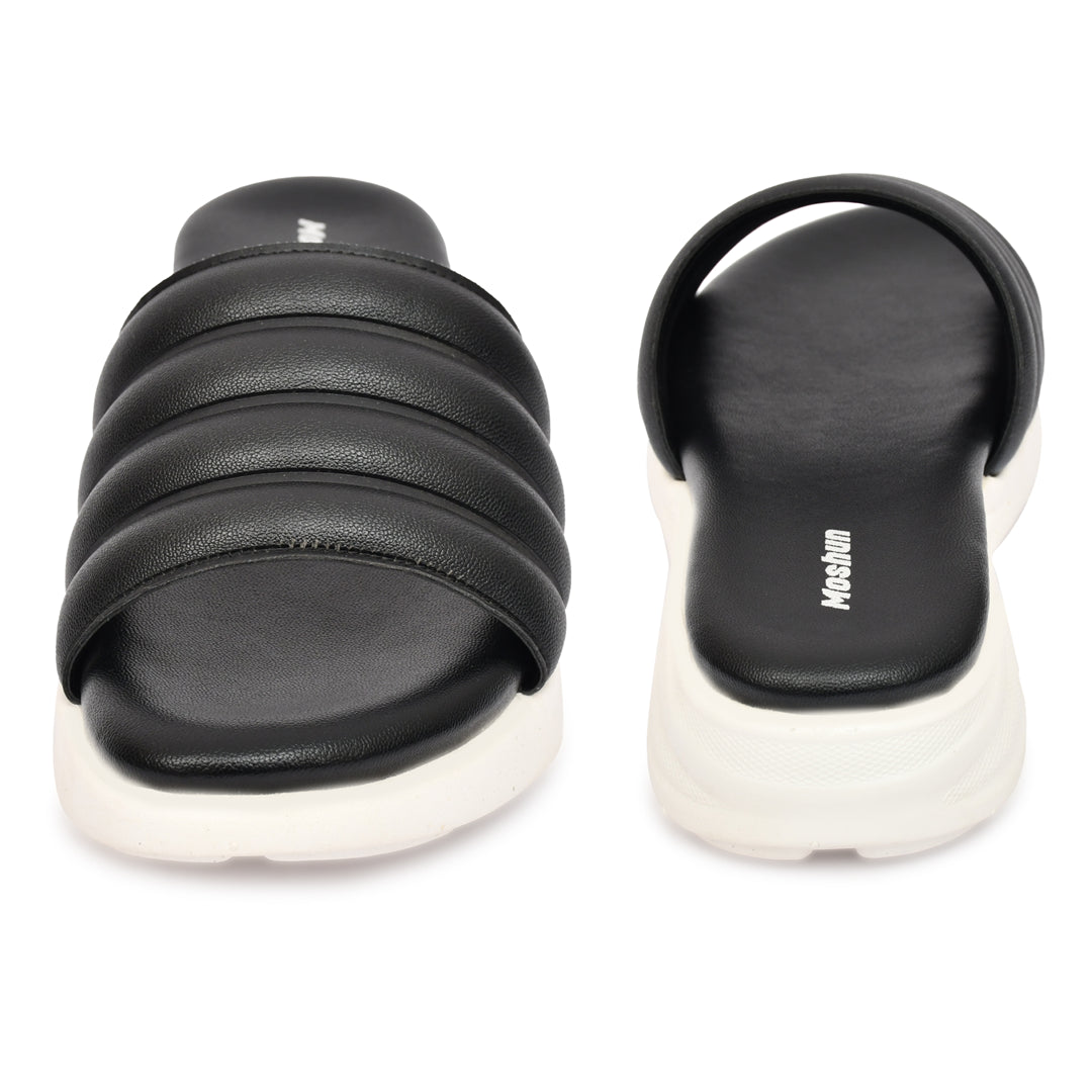 Moshun Women Wedge Heel Mule Slippers, (Black)