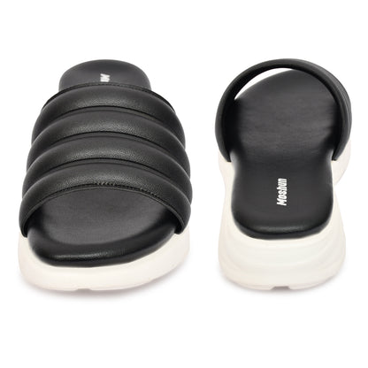 Moshun Women Wedge Heel Mule Slippers, (Black)