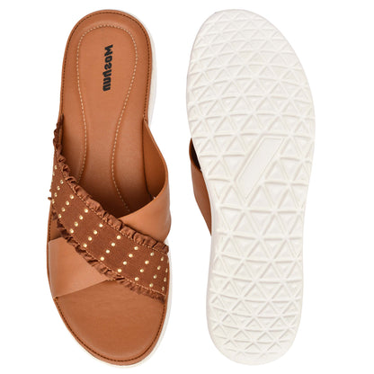 Moshun Women’s Golden Polka Dot Wedge Heel Sandals, (Tan)