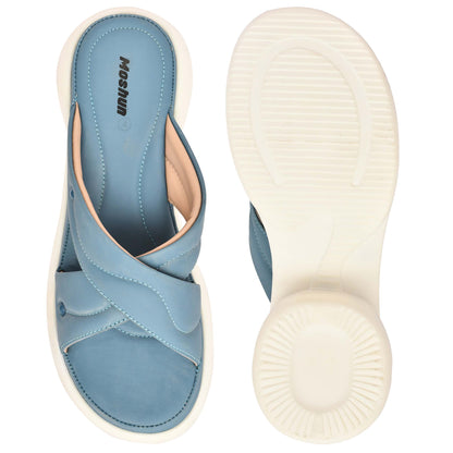 Moshun Women’s Open Toe Wedge Heel Sandals, (Blue)