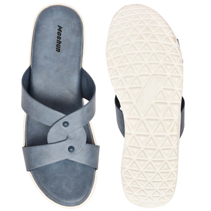 Moshun Women’s Open Toe Orthopedic Flat Sandals, (Blue)