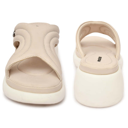 Moshun Women’s Open Toe Open Back Wedge Heel Sandals, (Beige)