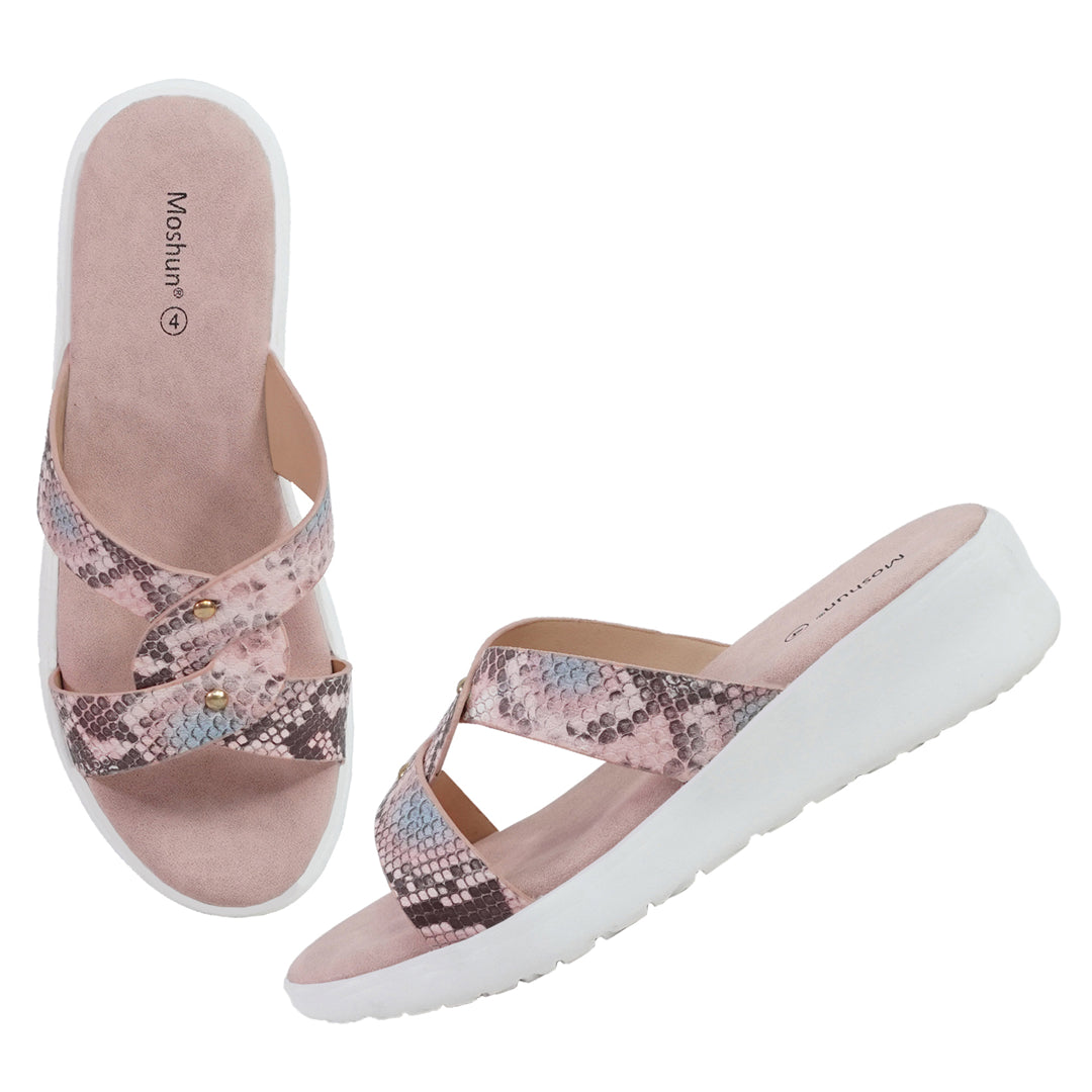 Moshun Women’s Printed Open Toe Flat Sandals, (Peach)