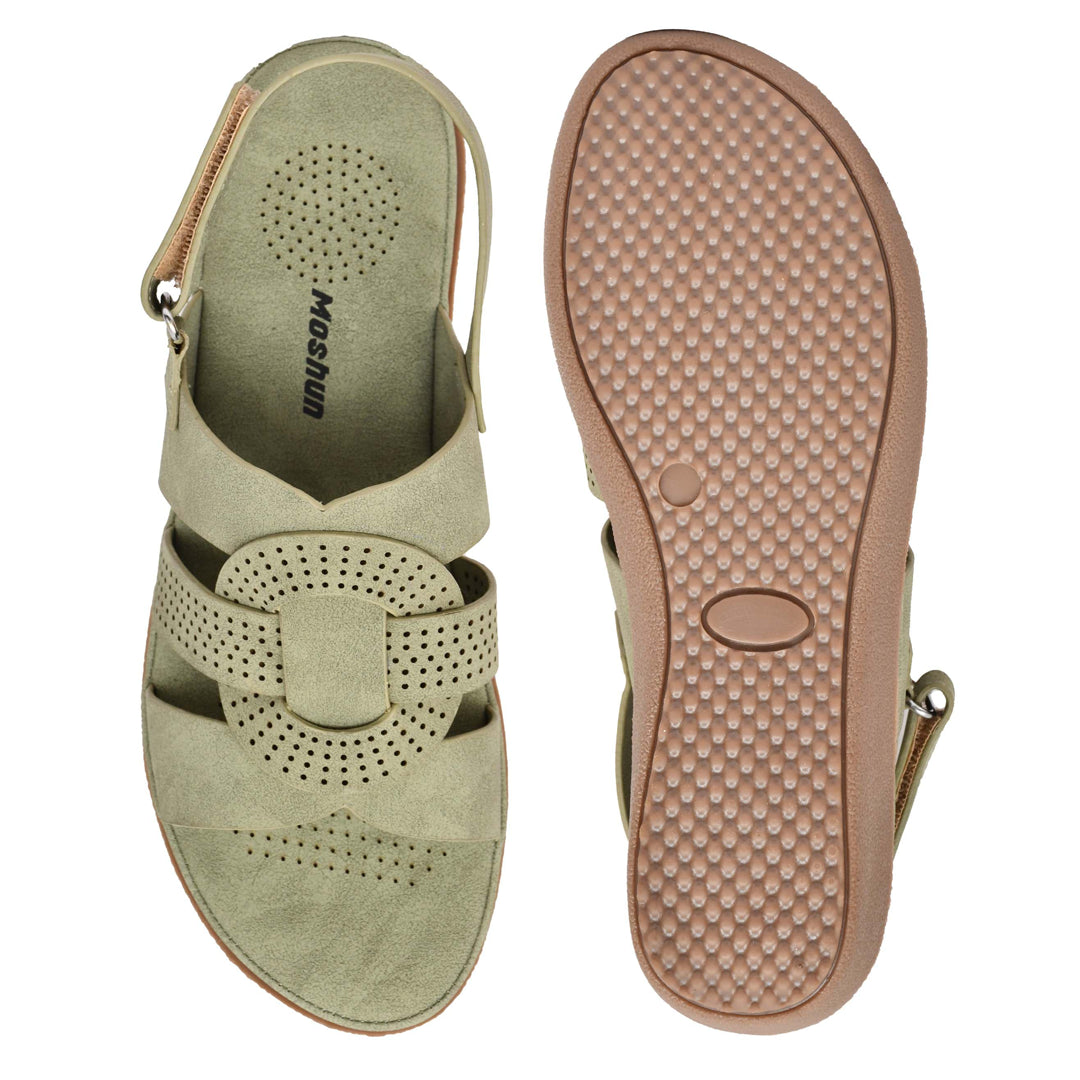 Moshun Women’s Criss Cross Matte Finish Flat Sandals (Olive)