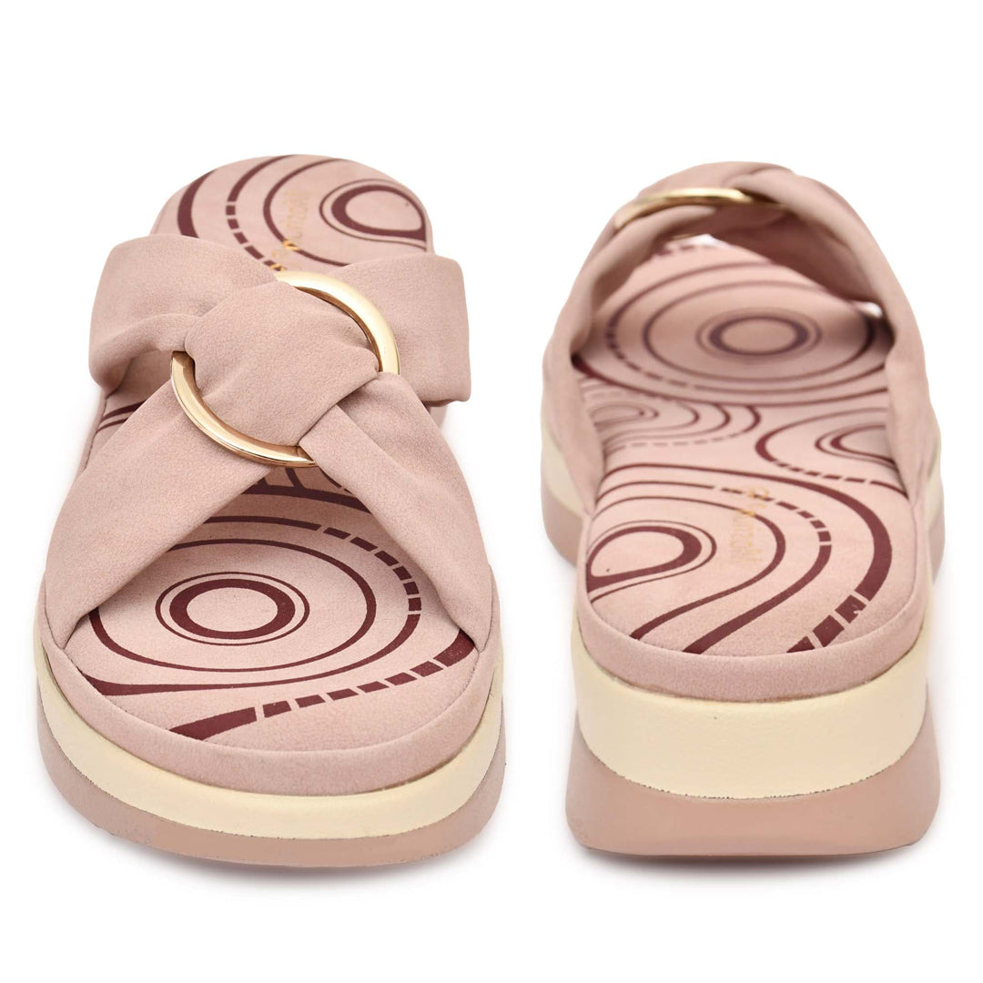 Moshun Women’s Open Toe Open Back Wedge Heel Sandals, (Peach)