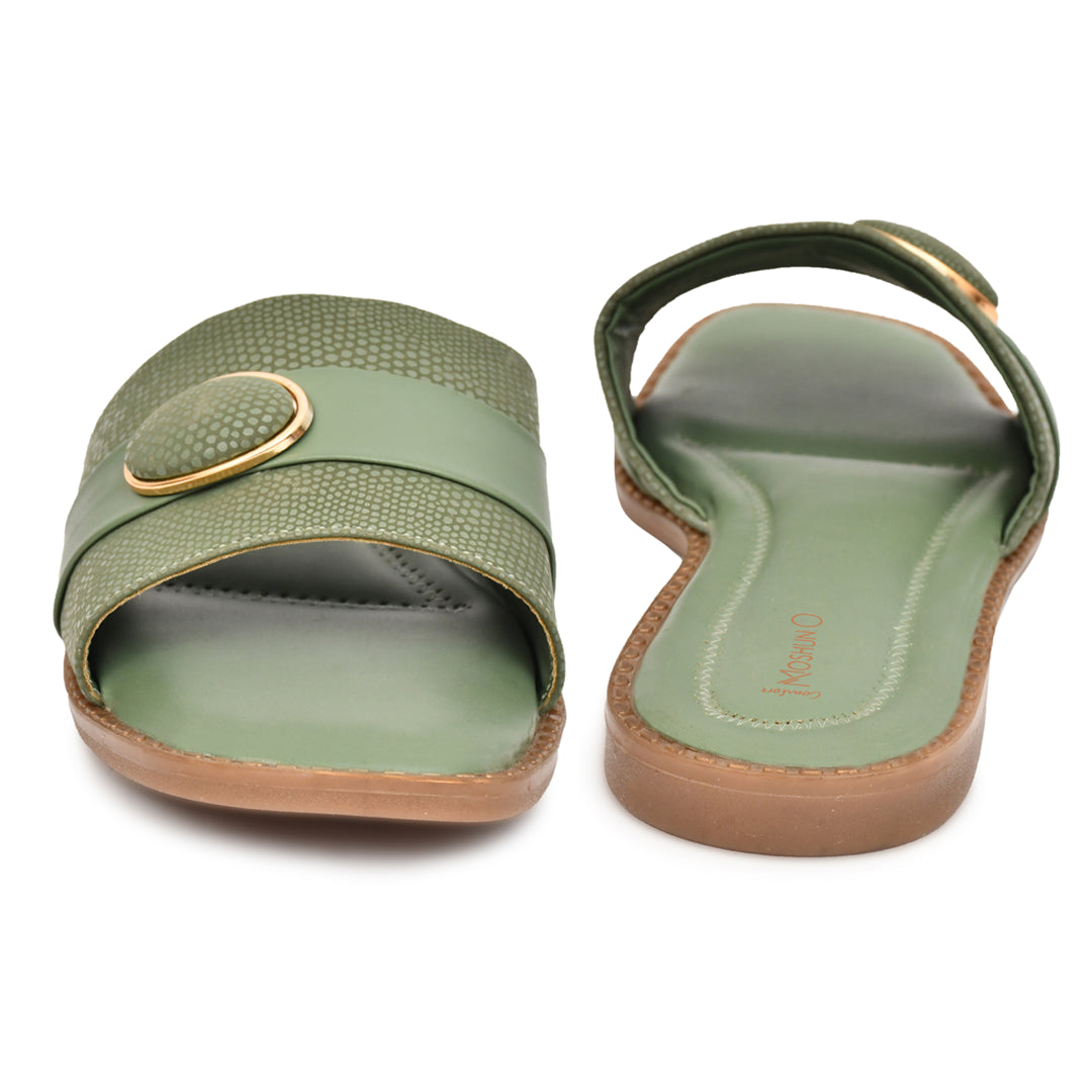 MOSHUN Women’s Open Toe Soft Cushioned Light Weight Flat Sandals, (Green)