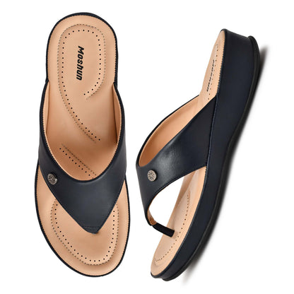 Moshun Women’s Matte Finish Orthopedic Flip-Flops, (Navy Blue)