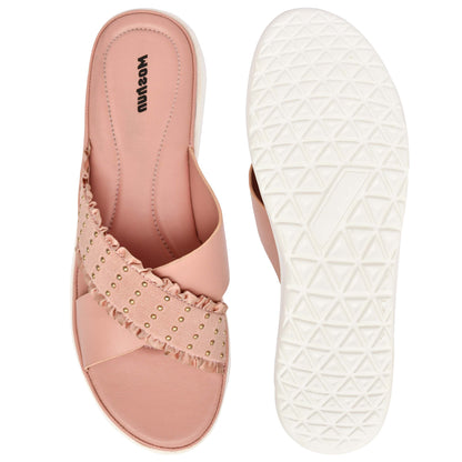 Moshun Women’s Golden Polka Dot Wedge Heel Sandals, (Pink)