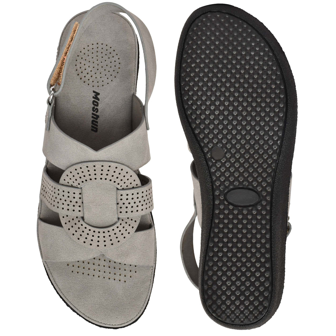 Moshun Women’s Criss Cross Matte Finish Flat Sandals (Grey)