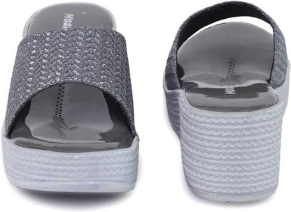 Moshun Women’s Glossy Wedge Heel Sandals, (Grey)