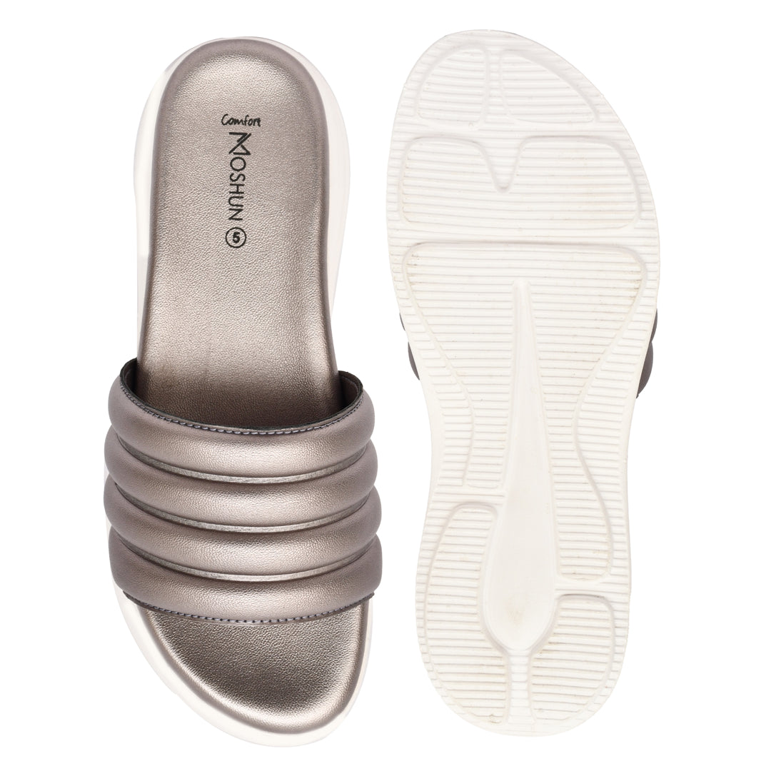 Moshun Women Wedge Heel Mule Slippers, (Gun Metal)