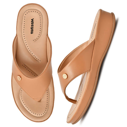 Moshun Women’s Matte Finish Orthopedic Flip-Flops, (Tan)