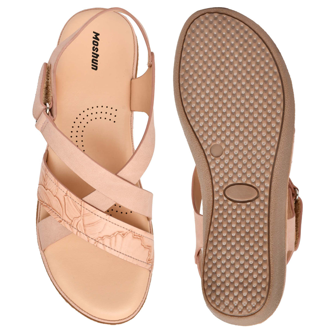 Moshun Women’s Comfortable Orthopedic Flat Sandals, (Peach)