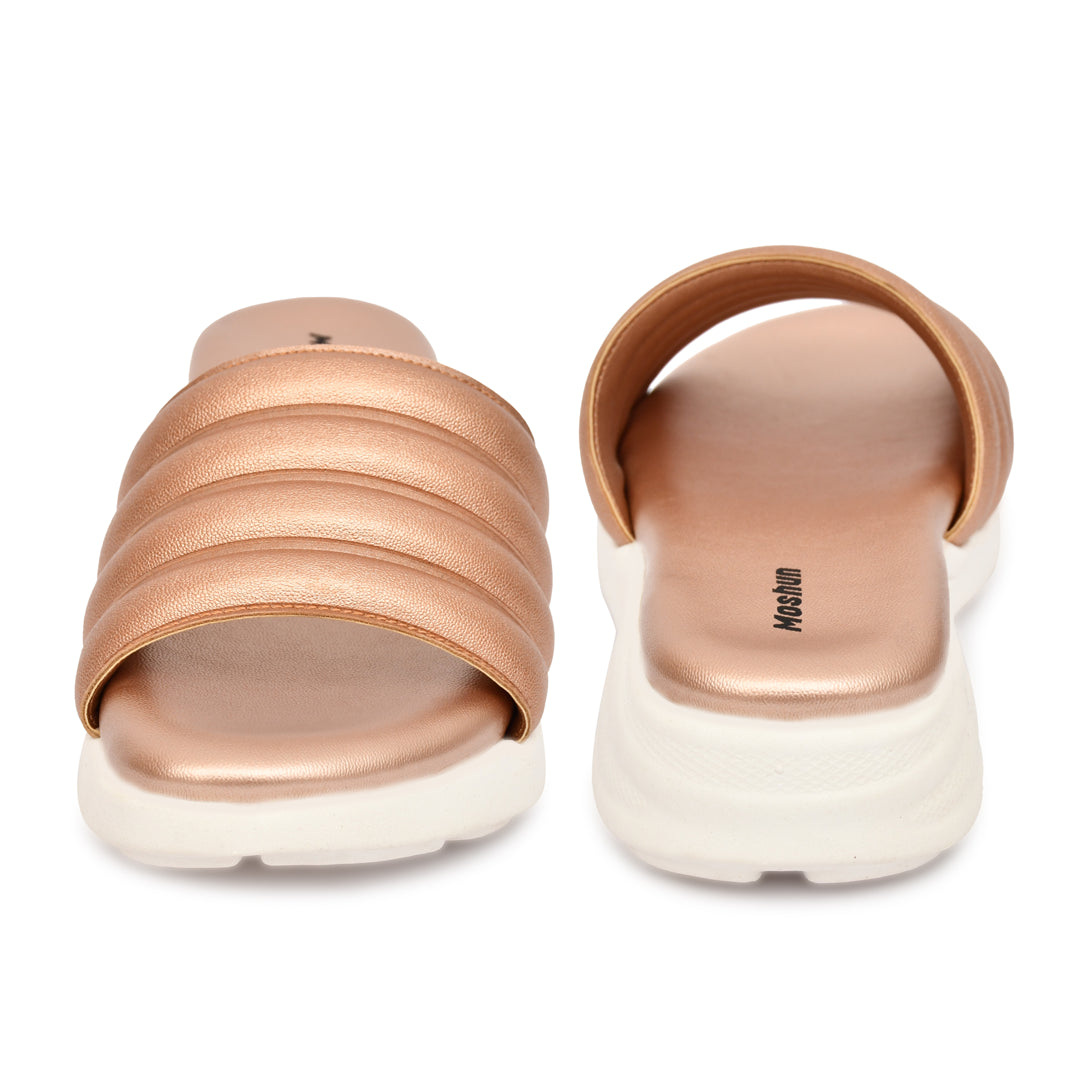 Moshun Women Wedge Heel Mule Slippers, (Rose Gold)
