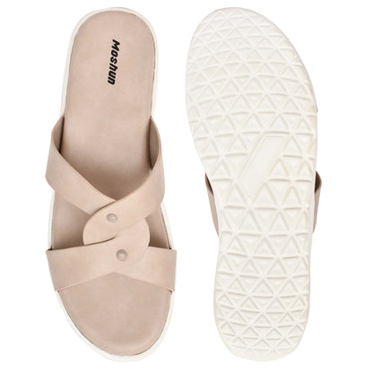 Moshun Women’s Open Toe Orthopedic Flat Sandals, (Peach)