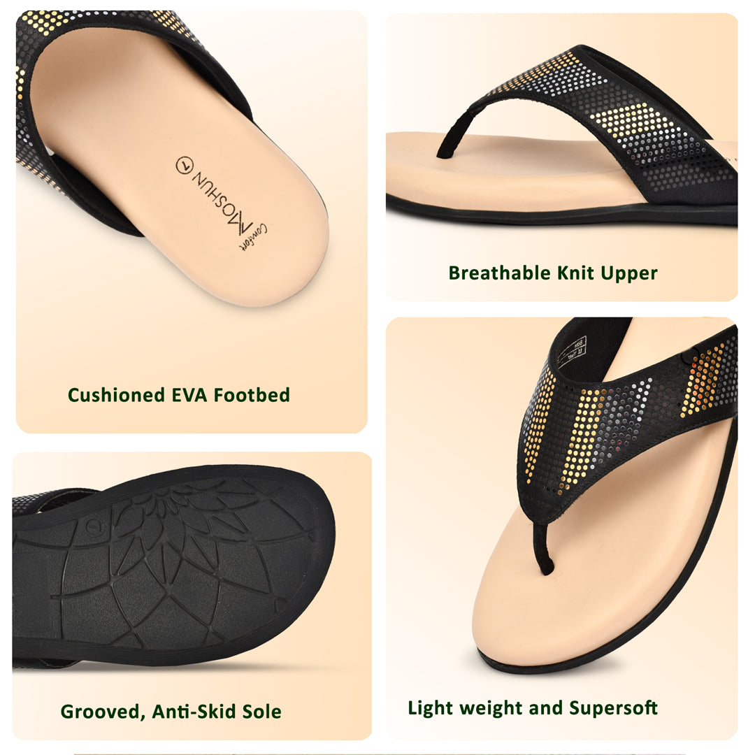 Moshun Women's Memory Foam Thong Flip-Flops, (Black)