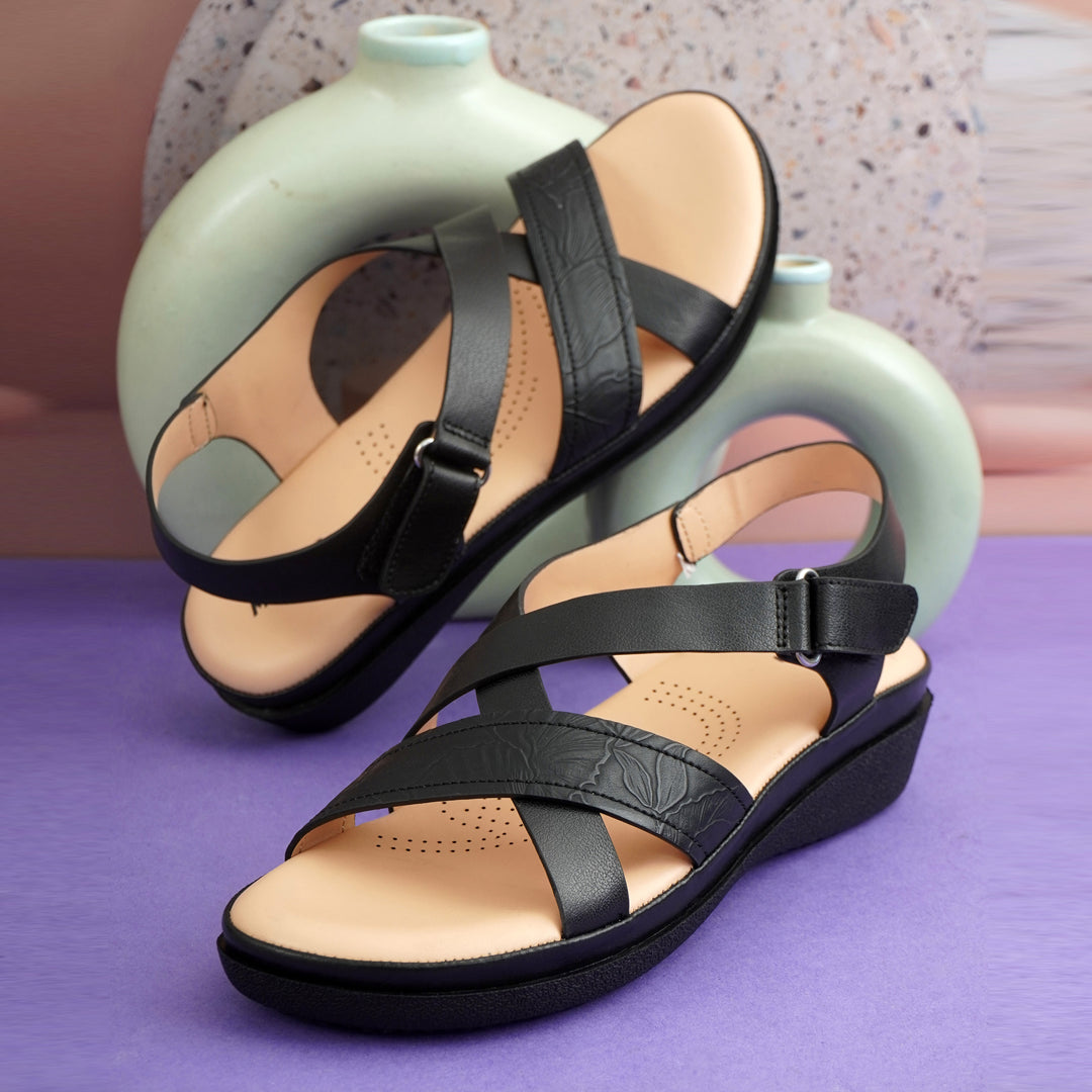 Moshun Women’s Comfortable Orthopedic Flat Sandals, (Black)