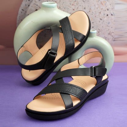 Moshun Women’s Comfortable Orthopedic Flat Sandals, (Black)