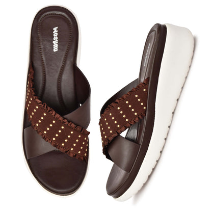 Moshun Women’s Golden Polka Dot Wedge Heel Sandals, (Brown)