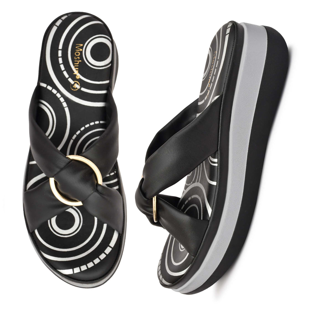 Moshun Women’s Open Toe Open Back Wedge Heel Sandals, (Black)