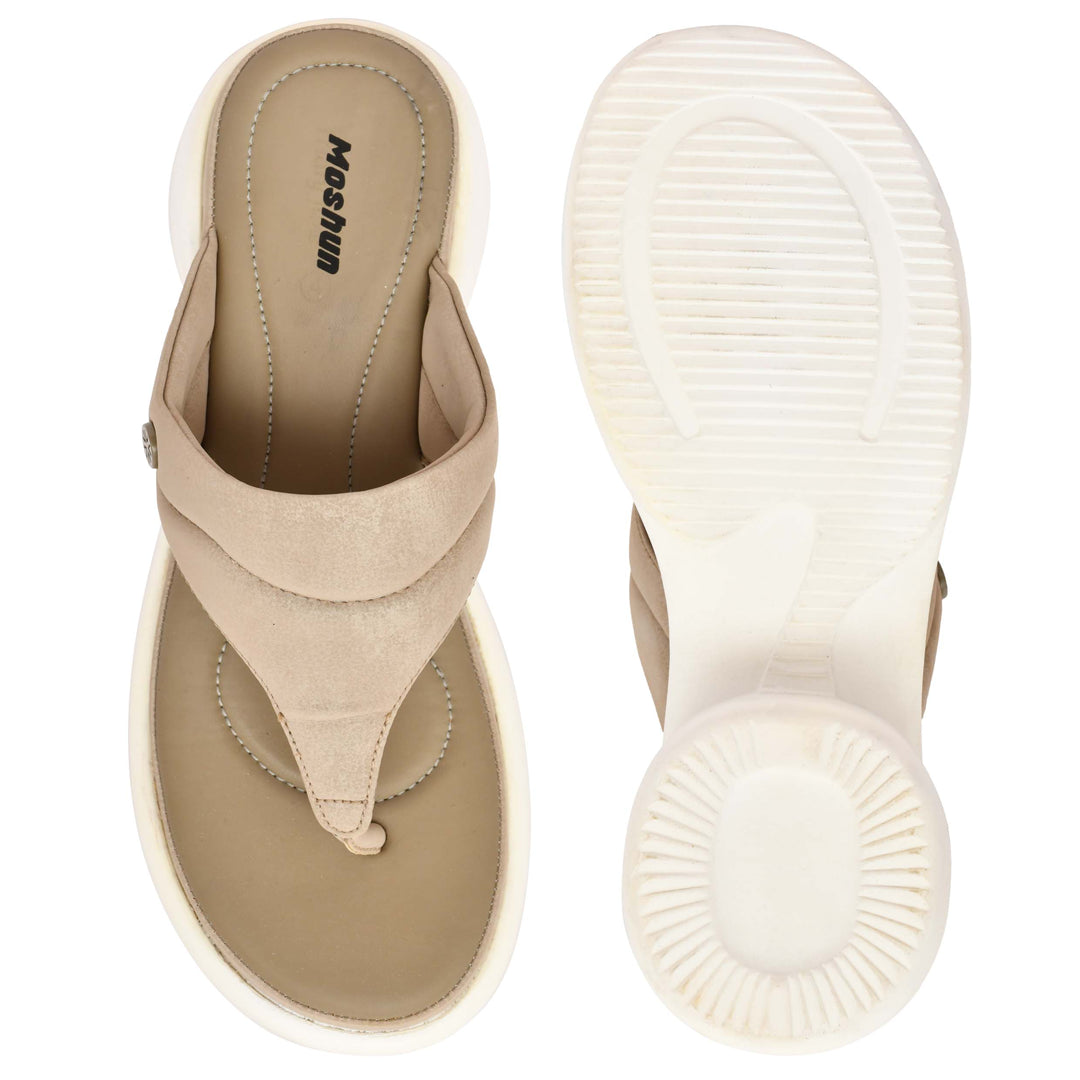 Moshun Women’s Thong Pattern Open Toe Wedge Heel Sandals, (Beige)