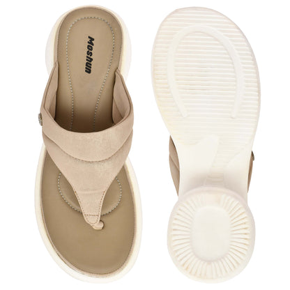 Moshun Women’s Thong Pattern Open Toe Wedge Heel Sandals, (Beige)
