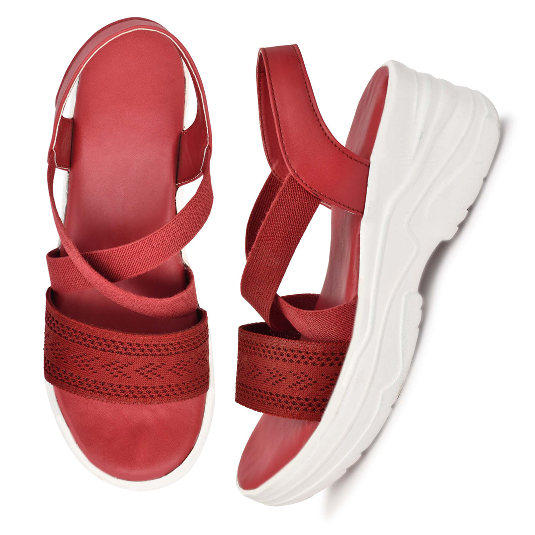 Moshun Women’s Closed Back Open Toe Wedge Heel Sandals, (Red)