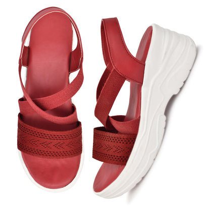 Moshun Women’s Closed Back Open Toe Wedge Heel Sandals, (Red)