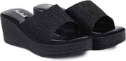Moshun Women’s Glossy Wedge Heel Sandals, (Black)