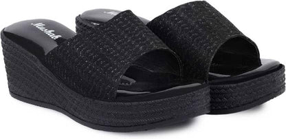 Moshun Women’s Glossy Wedge Heel Sandals, (Black)