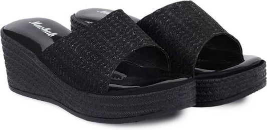 Moshun Women’s Glossy Wedge Heel Sandals, (Black)