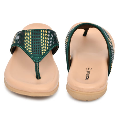 Moshun Women's Memory Foam Thong Flip-Flops, (Green)